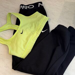 Nike Neon Green Sports Bra and Black Leggings Set